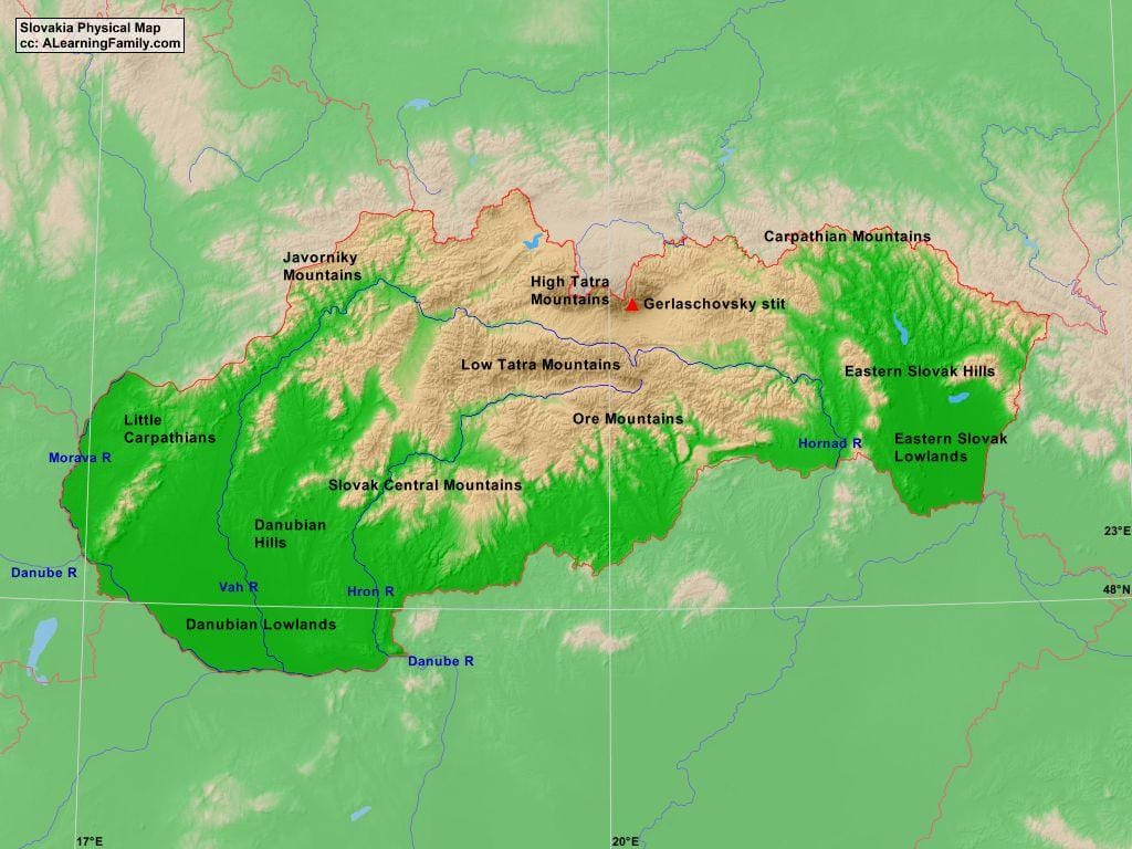 zemljevid Slovaške gore