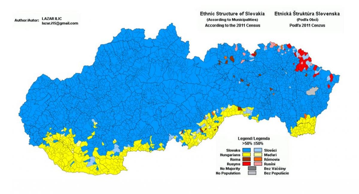 zemljevid Slovaške etnične