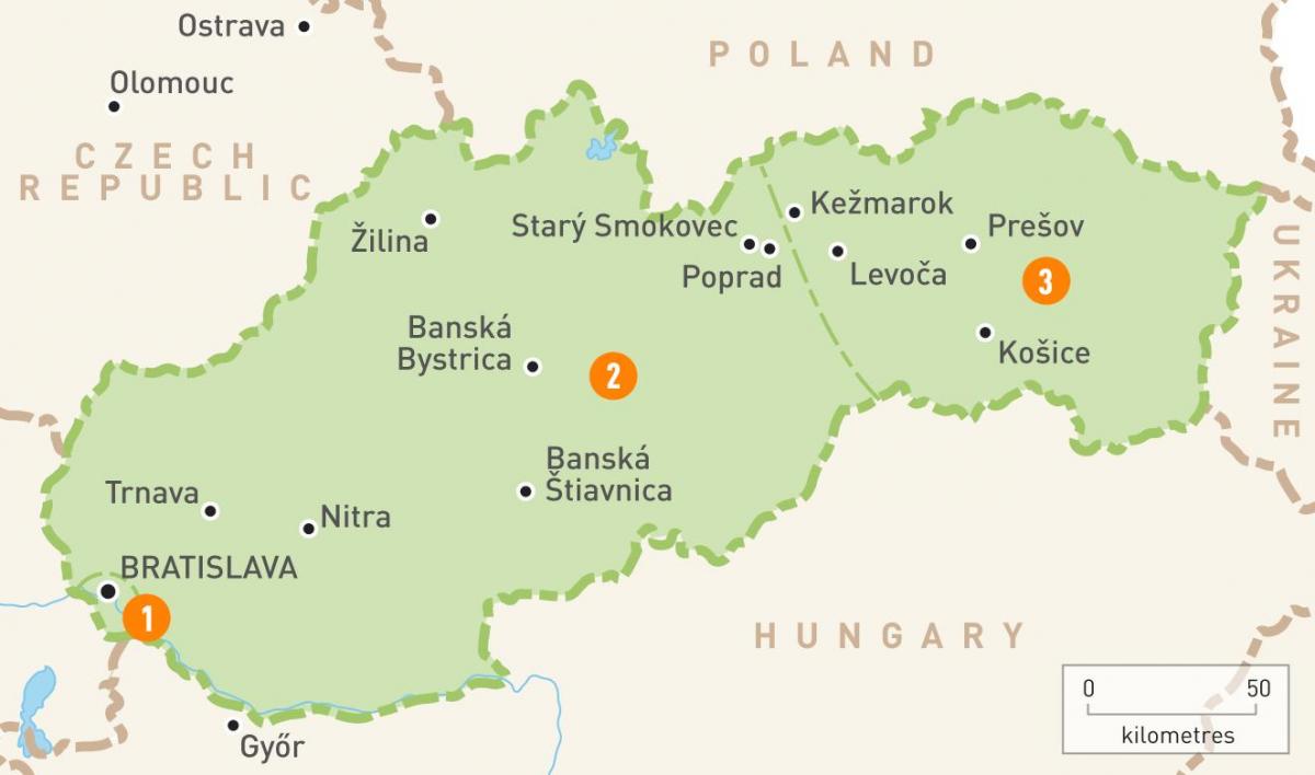 zemljevid Slovaške regije