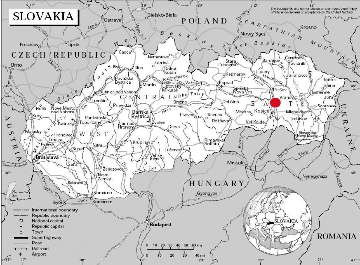 zemljevid vzhodne Slovaška