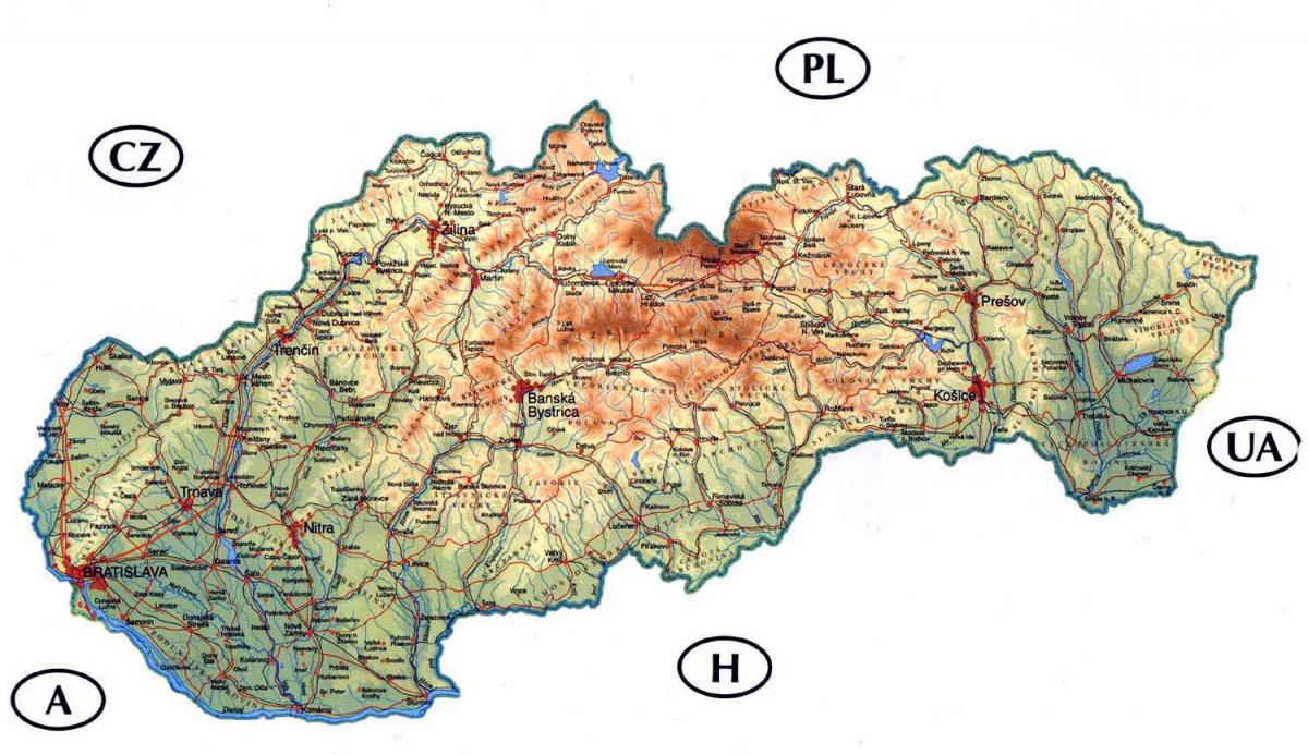 podroben zemljevid Slovaške