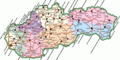 Slovaška turističnih znamenitosti na zemljevidu